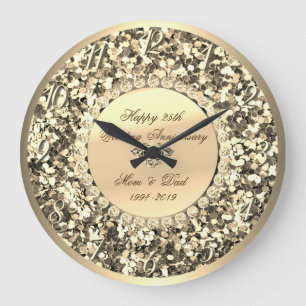 Gold Glitter Diamanten 25. Hochzeitstag Große Wanduhr