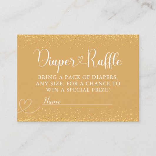 Gold Glitter Diaper Raffle Luxe Heart Script Begleitkarte (Vorderseite)