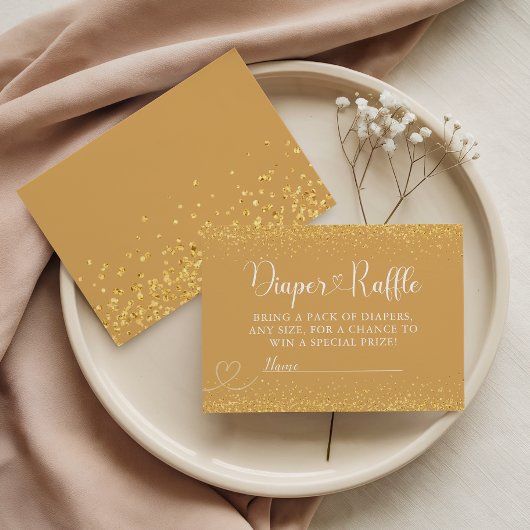 Gold Glitter Diaper Raffle Luxe Heart Script Begleitkarte