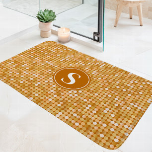 Gold Glitter Disco Ball Monogramm Badematte