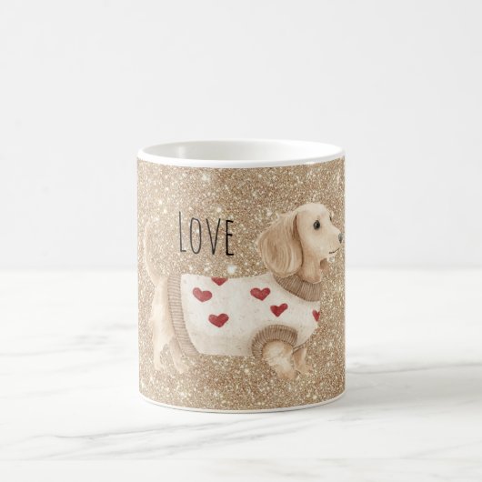 Gold Glitter Dog Hearts Sweater Kaffeetasse (Mittel)