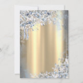 Gold Glitter Dress Blue Flowers Quinceanera Einladung (Rückseite)