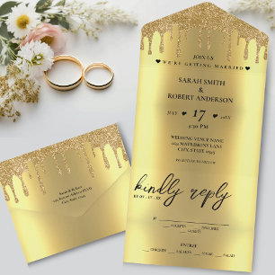 Gold Glitter-Drip-Hochzeit All In One Einladung