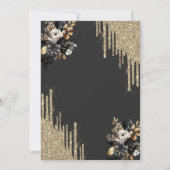 Gold Glitter Drips Black Roses Dark 100th Einladung (Rückseite)