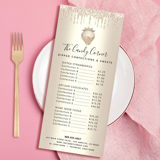 Gold Glitter Drips Chocolate Dessert Sweets Menu Werbekarte