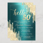Gold Glitter Drips Green Metallic 50th Birthday Einladung (Vorne/Hinten)