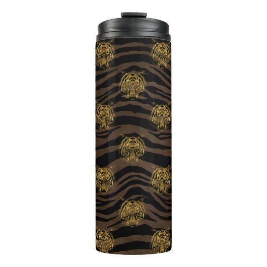 Gold Glitter Dschungel Tiger Muster Thermosbecher (Vorderseite)