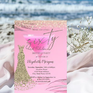 Gold Glitter Dust Kleid Cocktail 60. Geburtstag Einladung