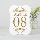 Gold Glitter Effekt Hochzeit Tischnummernkarte (08 Einladung (Stehend Vorderseite)
