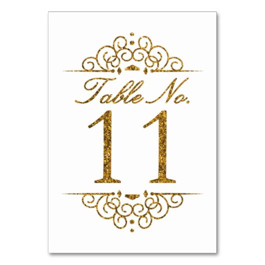 Gold Glitter Effekt Hochzeit Tischnummernkarte (11 Tischnummer (Vorderseite)