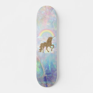 Gold Glitter Einhorn, Regenbogen Opal Skateboard