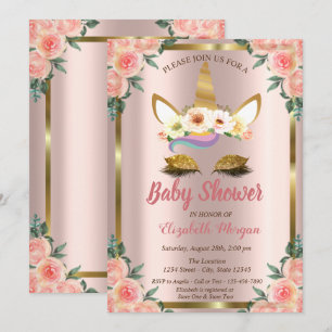 Gold Glitter Einhorn Rosen Krone Baby Shower Einla Einladung