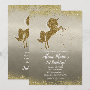 Gold Glitter Einhorn Sterne Glam Geburtstagsfeier Einladung