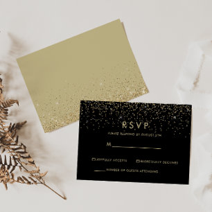 Gold Glitter Elegantes Schwarz RSVP Karte