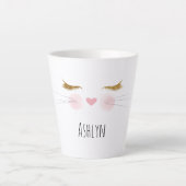 Gold Glitter Eyelashes Pink Nose Kitty Cat Face Milchtasse (Vorderseite)