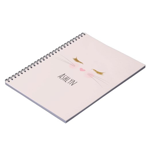 Gold Glitter Eyelashes Pink Nose Kitty Cat Face Notizblock (Linke Seite)