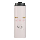 Gold Glitter Eyelashes Pink Nose Kitty Cat Face Thermosbecher (Vorderseite)