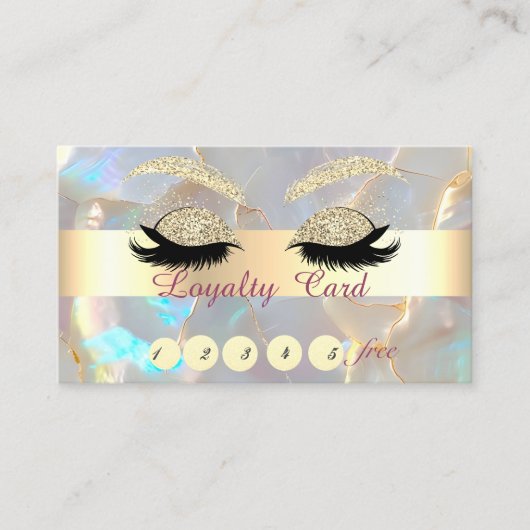 Gold Glitter Faux Lashes Opal Stone Treuekarte (Vorderseite)