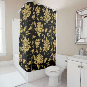 Gold Glitter Floral Damasks Pattern Duschvorhang