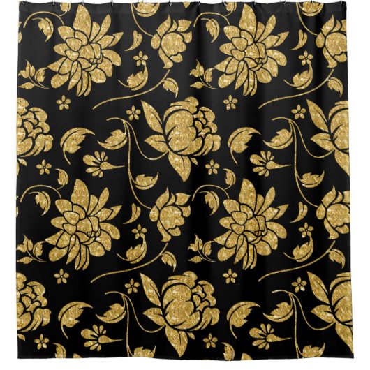 Gold Glitter Floral Damasks Pattern Duschvorhang (Vorderseite)