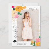 Gold glitter floral photo botanical graduation ankündigung (Vorderseite)