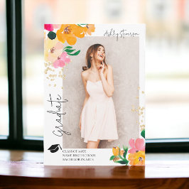 Gold glitter floral photo botanical graduation ankündigung