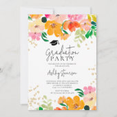 Gold glitter floral photo botanical graduation einladung (Vorderseite)