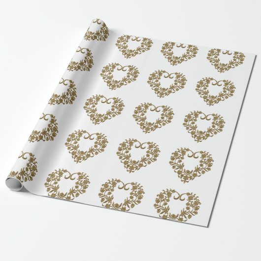 Gold Glitter Flourish Valentine Geschenkpapier (Ungerollt)