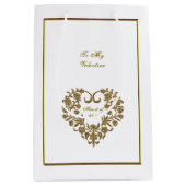 Gold Glitter Flourish Valentine Mittlere Geschenktüte (Vorderseite)