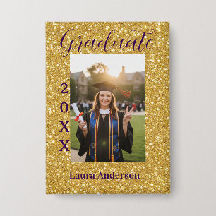 Gold Glitter Foto Abschluss Name Klasse Text Button