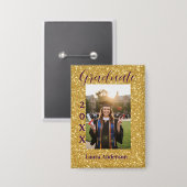 Gold Glitter Foto Abschluss Name Klasse Text Button (Vorderseite/Rückseite)