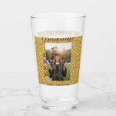 Gold Glitter Foto Abschluss Name Klasse Text Glas (Rückseite)