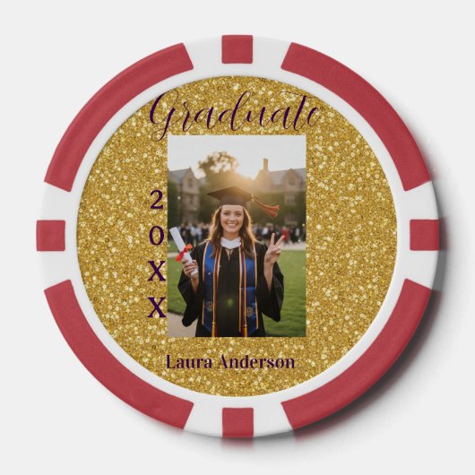 Gold Glitter Foto Abschluss Name Klasse Text Pokerchips (Vorderseite)