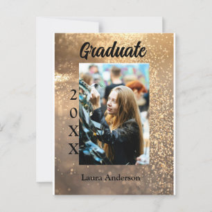 Gold Glitter Foto Abschluss Name Klasse Text Postkarte