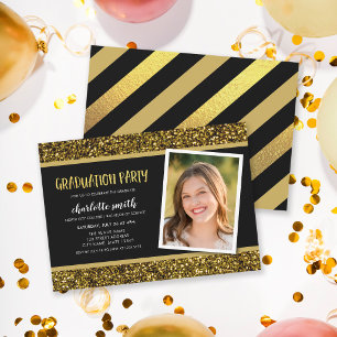 Gold Glitter Foto Abschlussfeier Einladung