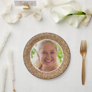Gold Glitter Foto Geburtstag Pappteller