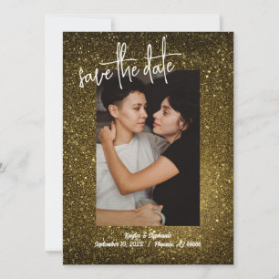 Gold Glitter Foto Save the Dates - Bling Style Date