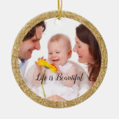 Gold Glitter Frame Personalized Foto and Quote Keramik Ornament (Vorne)