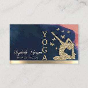 Gold Glitter Frauen Silhouette, Yoga Wasserfarbe Visitenkarte