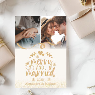 Gold Glitter Frohe und Verheiratete 2 Foto Feiertagskarte
