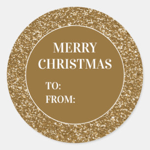 Gold Glitter Frohe Weihnachten Feiertag An Für Runder Aufkleber