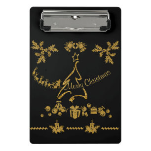 Gold Glitter Frohe Weihnachten, Weihnachtsmann Mini Klemmbrett
