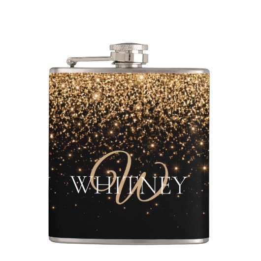 Gold Glitter Funkeln Elegante Luxus Textur Flachmann (Vorderseite)