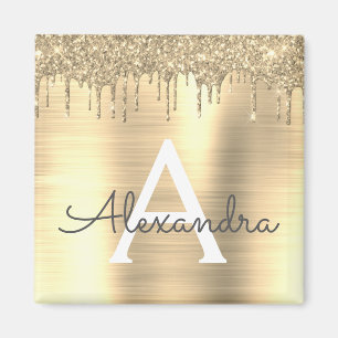 Gold Glitter gebürstetes Metall Monogramm Name Magnet