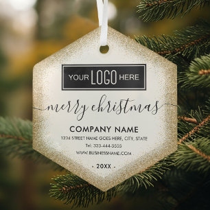 Gold Glitter Geschäft-Logo Weihnachten Ornament Aus Glas