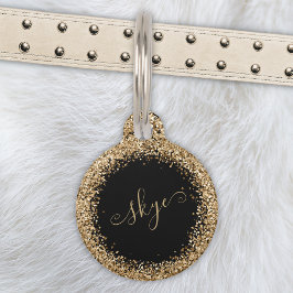Gold Glitter Glam Monogram Name Haustiermarke
