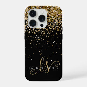 Gold Glitter Glam Monogramm Name iPhone 15 Pro Hülle