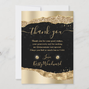 Gold Glitter Glam Tränen Ränder Quinceanera Dankeskarte