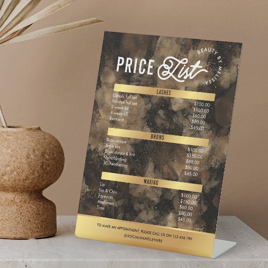 Gold Glitter Glam Watercolor Salon Services Menu Sockelschild