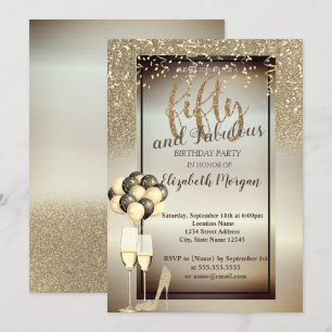 Gold Glitter Glas, Luftballons 50. Geburtstagsfeie Einladung